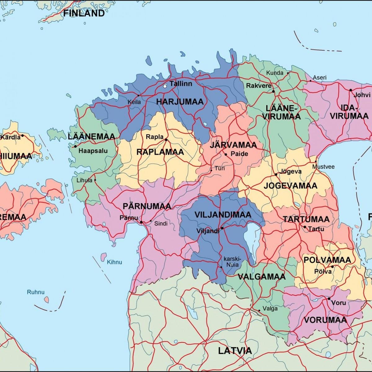 kort af Eistland pólitískum